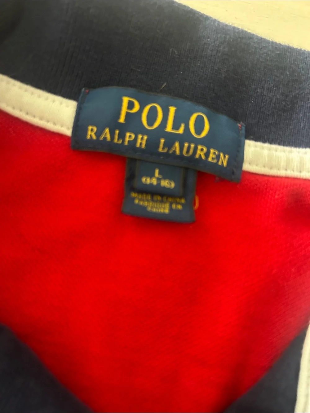 Polo by Ralph Lauren Boys Navy, White & Red Diagonal Colorblock Polo
